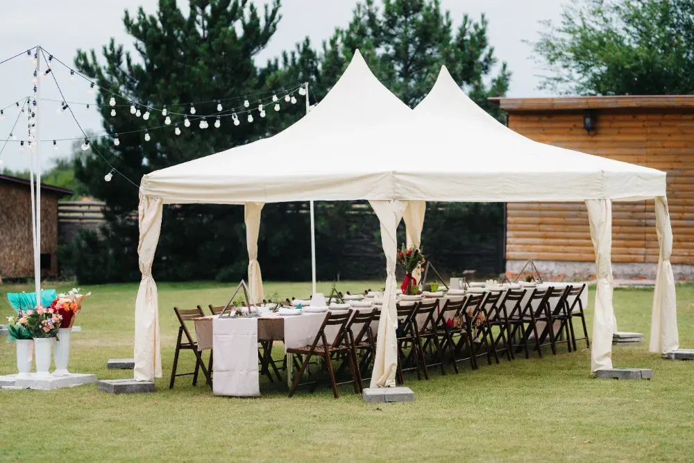 a tent in a wedding venue