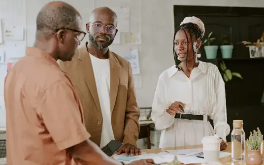African team collaborating in a well-lit office